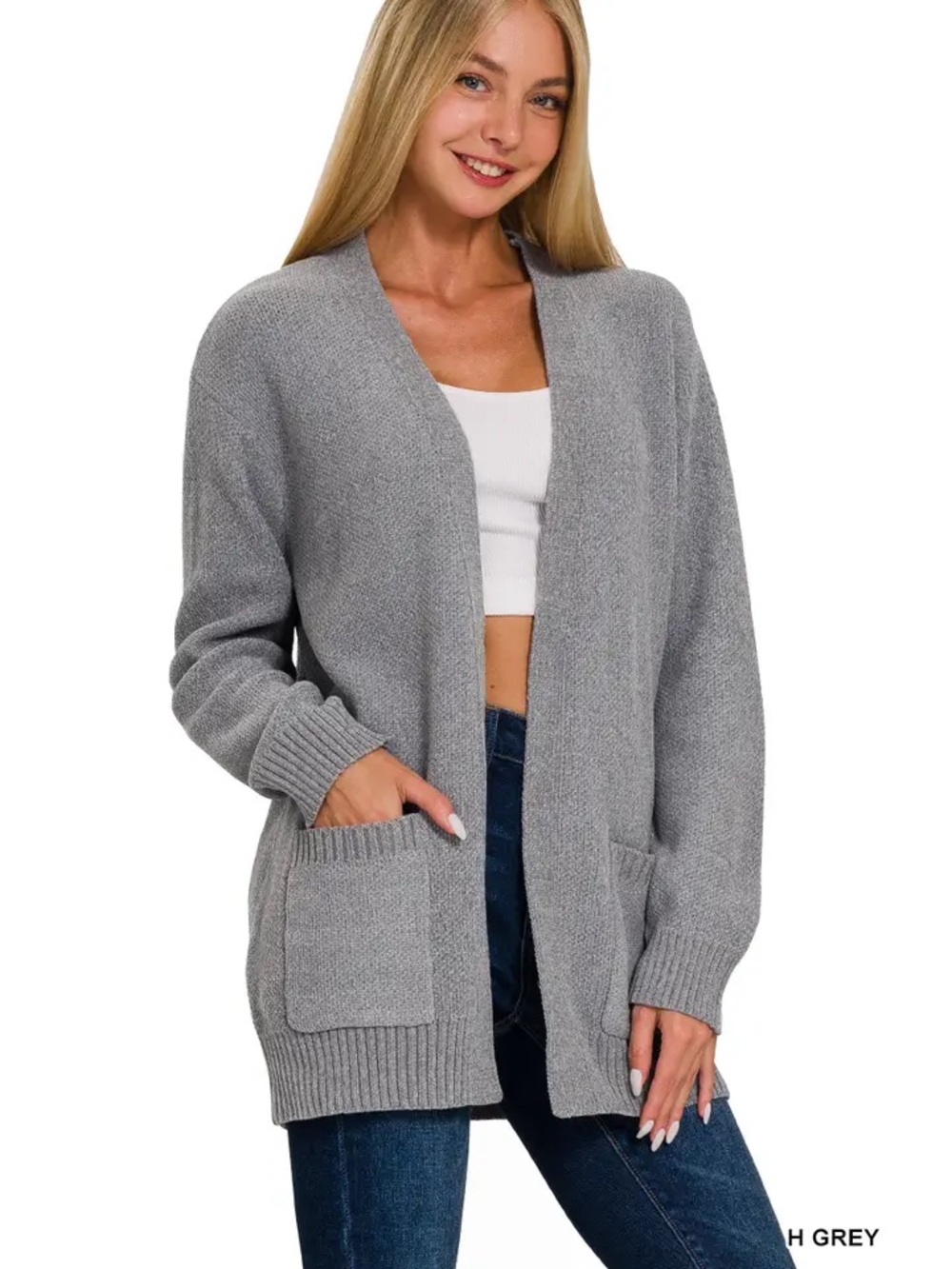 Abound Soft Heather Gray Open Cardigan with Pockets